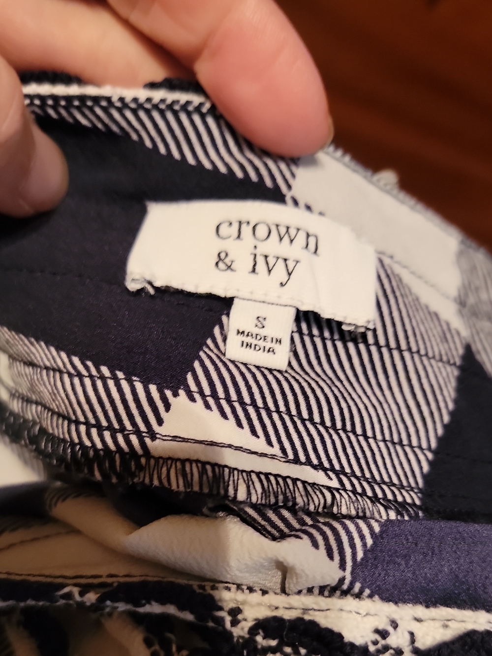 Crown And Ivy Women's Blue and White Checked Boat Neck Top - Picture 9 of 9
